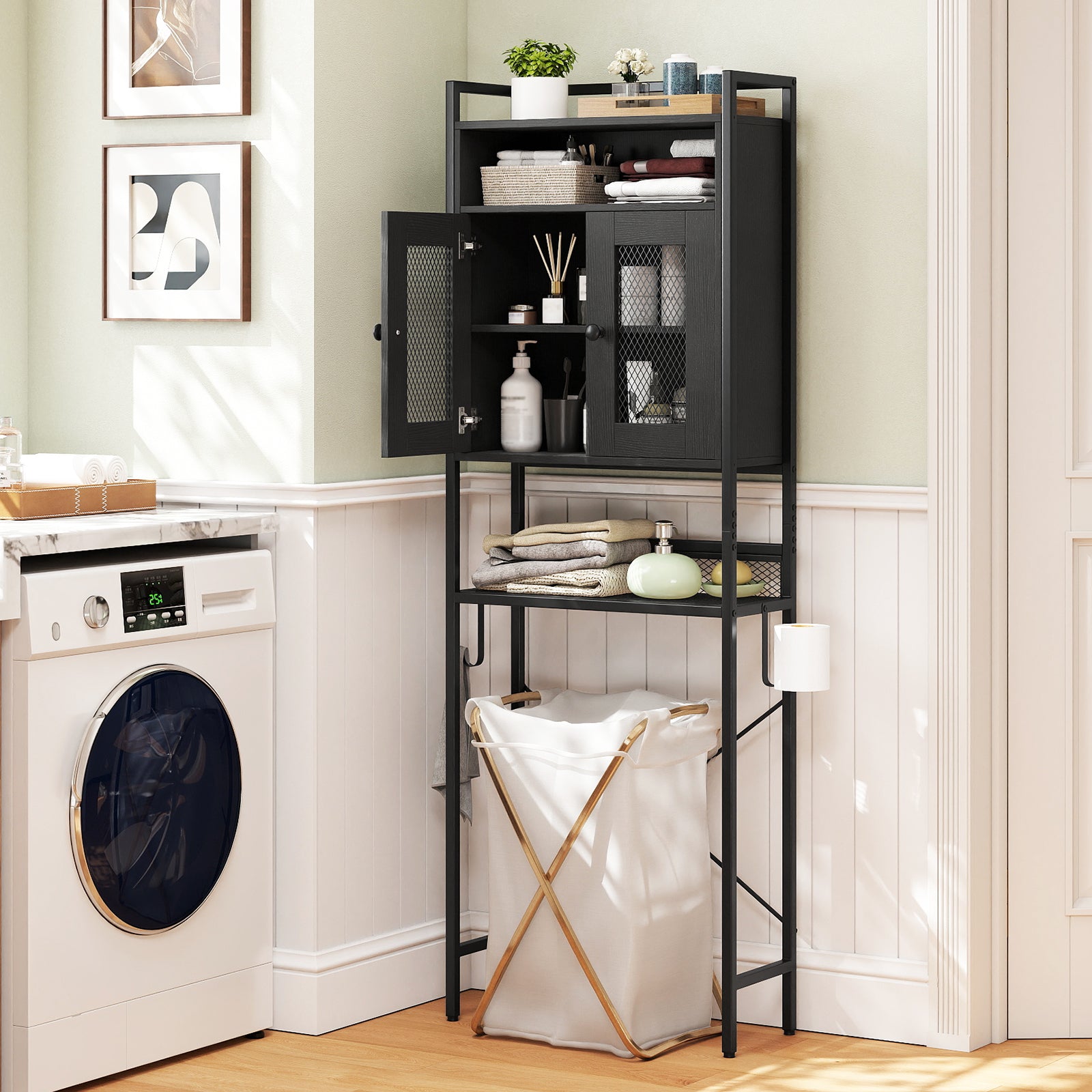Over-The-Toilet Storage Cabinet with Heavy-Duty Metal Frame 2-door Freestanding, Black Bathroom Etagere at Gallery Canada