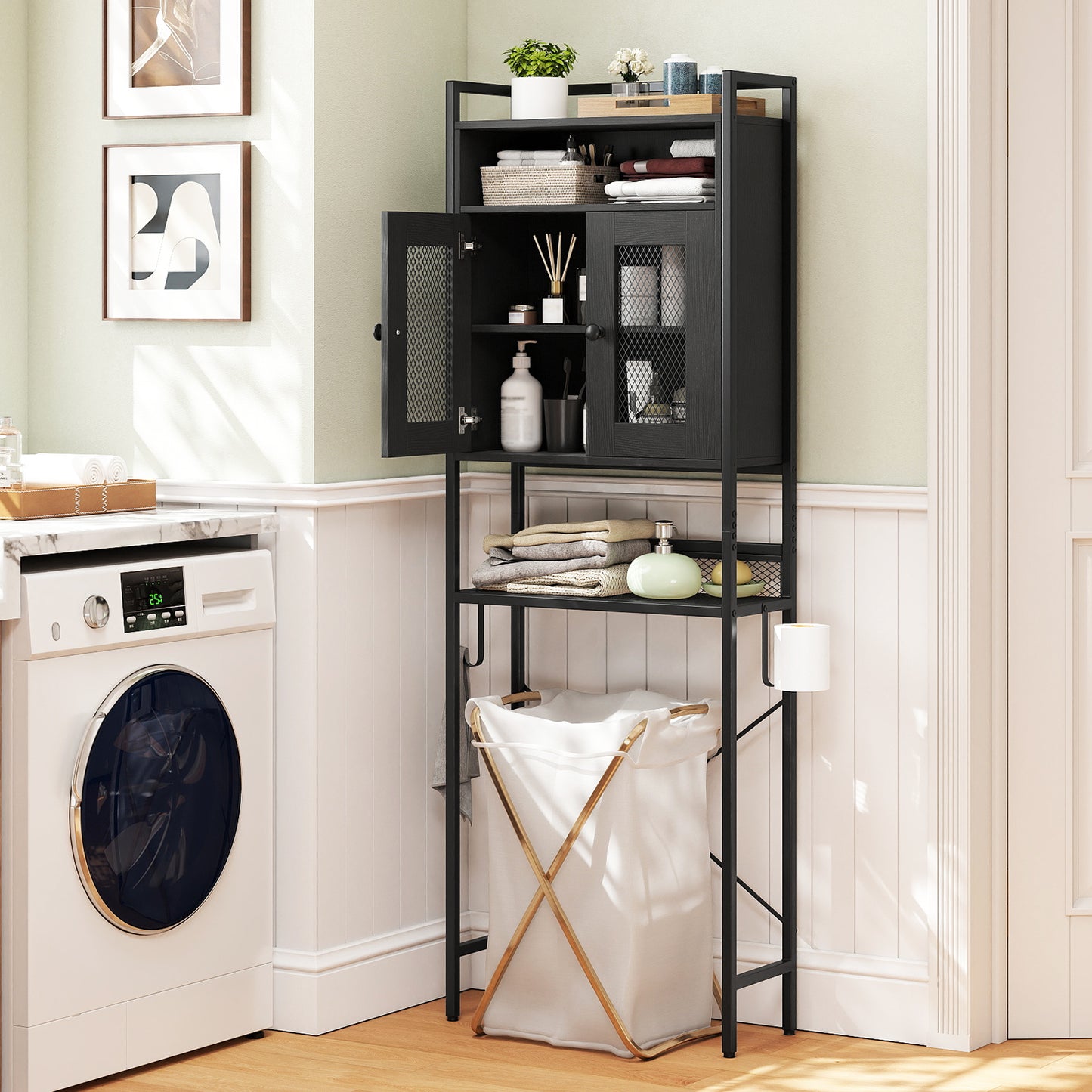 Over-The-Toilet Storage Cabinet with Heavy-Duty Metal Frame 2-door Freestanding, Black Bathroom Etagere at Gallery Canada