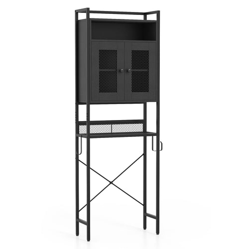 Over-The-Toilet Storage Cabinet with Heavy-Duty Metal Frame 2-door Freestanding, Black
