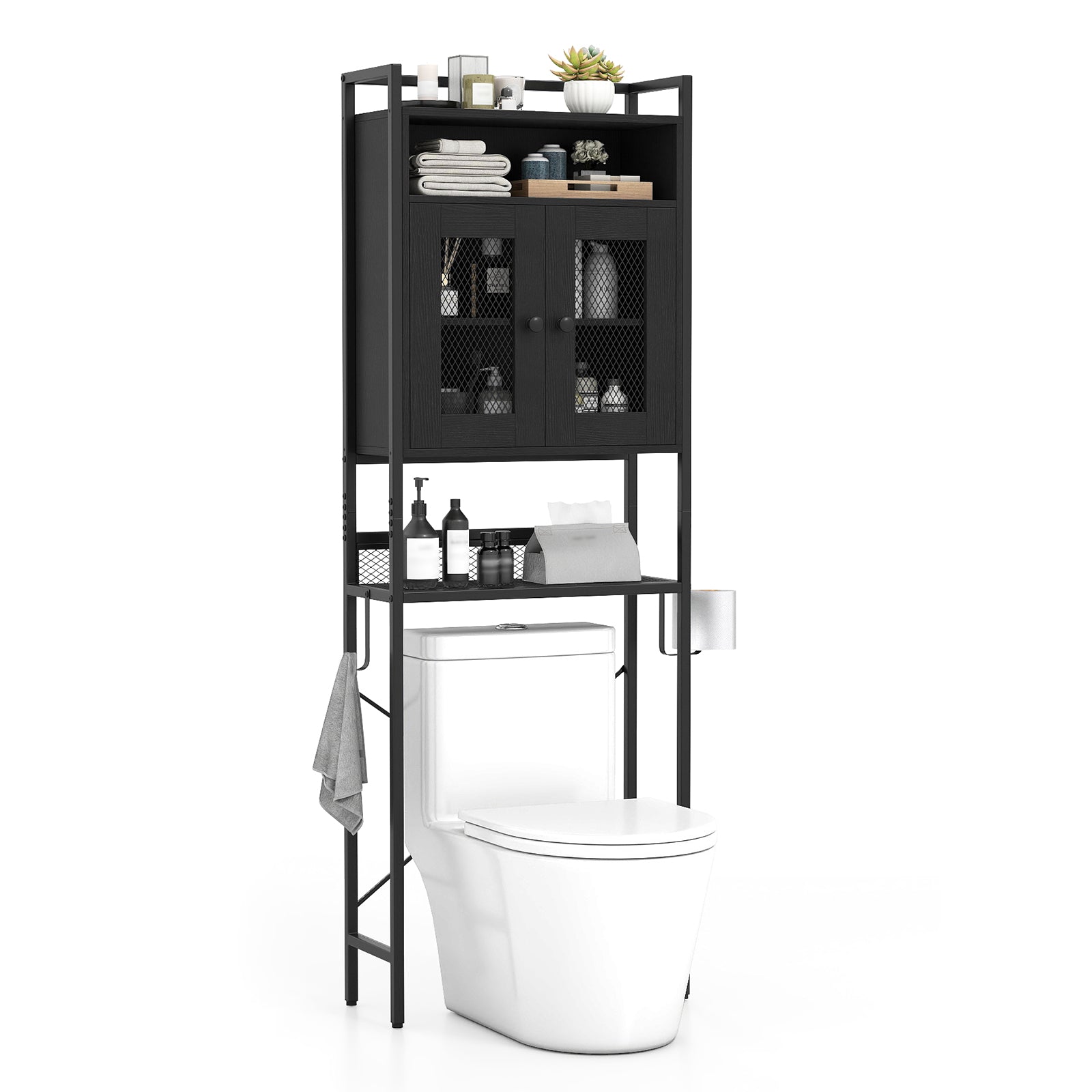 Over-The-Toilet Storage Cabinet with Heavy-Duty Metal Frame 2-door Freestanding, Black Bathroom Etagere at Gallery Canada