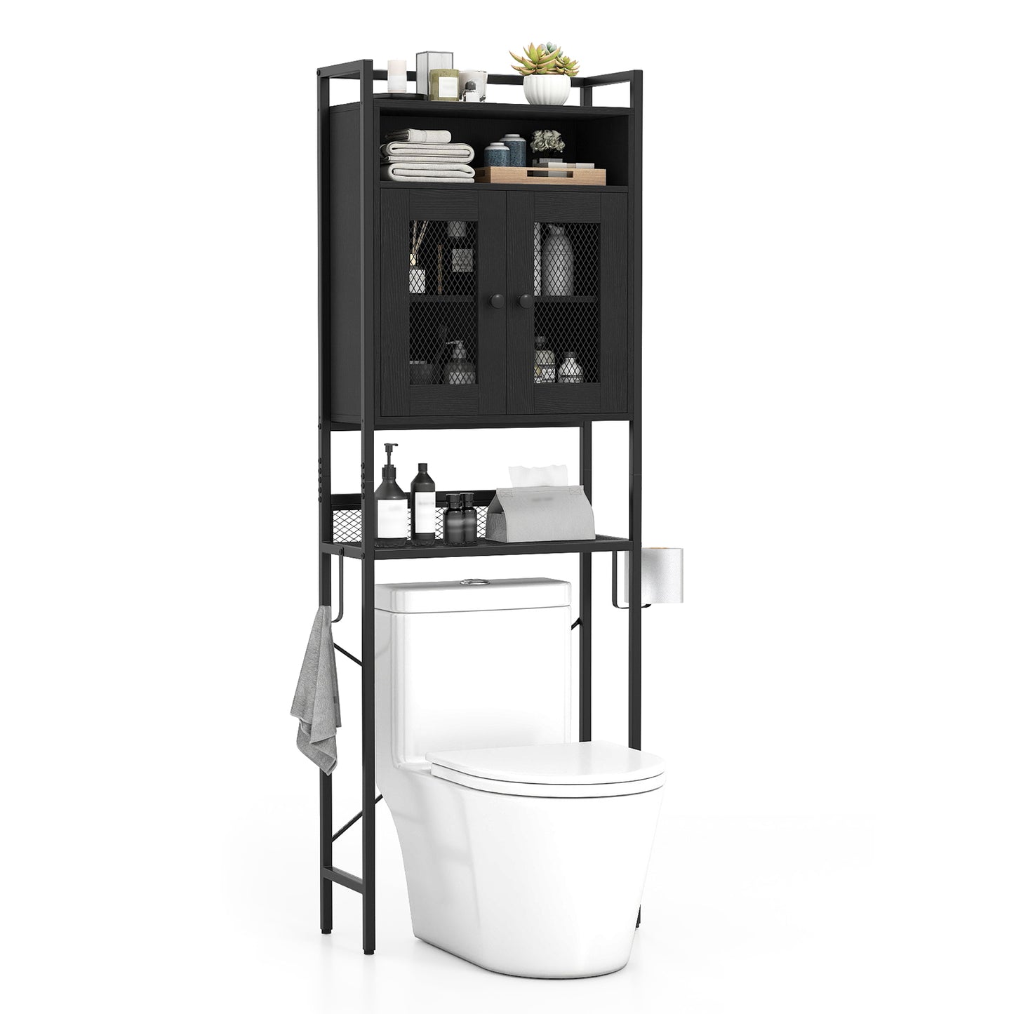Over-The-Toilet Storage Cabinet with Heavy-Duty Metal Frame 2-door Freestanding, Black Bathroom Etagere at Gallery Canada