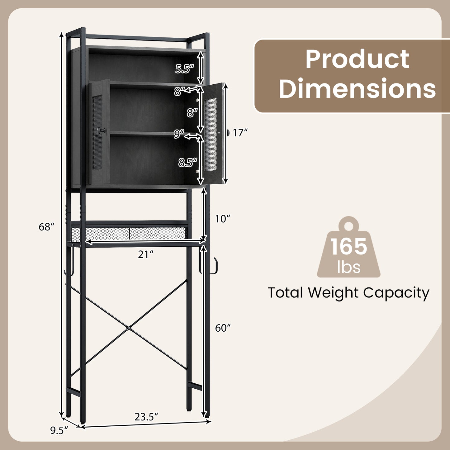 Over-The-Toilet Storage Cabinet with Heavy-Duty Metal Frame 2-door Freestanding, Black Bathroom Etagere at Gallery Canada