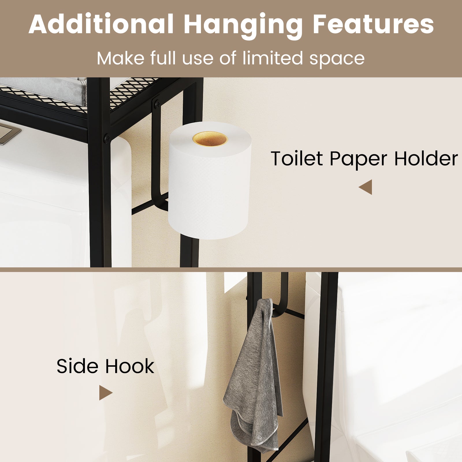 Over-The-Toilet Storage Cabinet with Heavy-Duty Metal Frame 2-door Freestanding, Black Bathroom Etagere at Gallery Canada