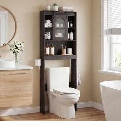 Over Toilet Storage Cabinet With Sliding Barn Door, Open Shelves, Oak Bathroom Etagere at Gallery Canada