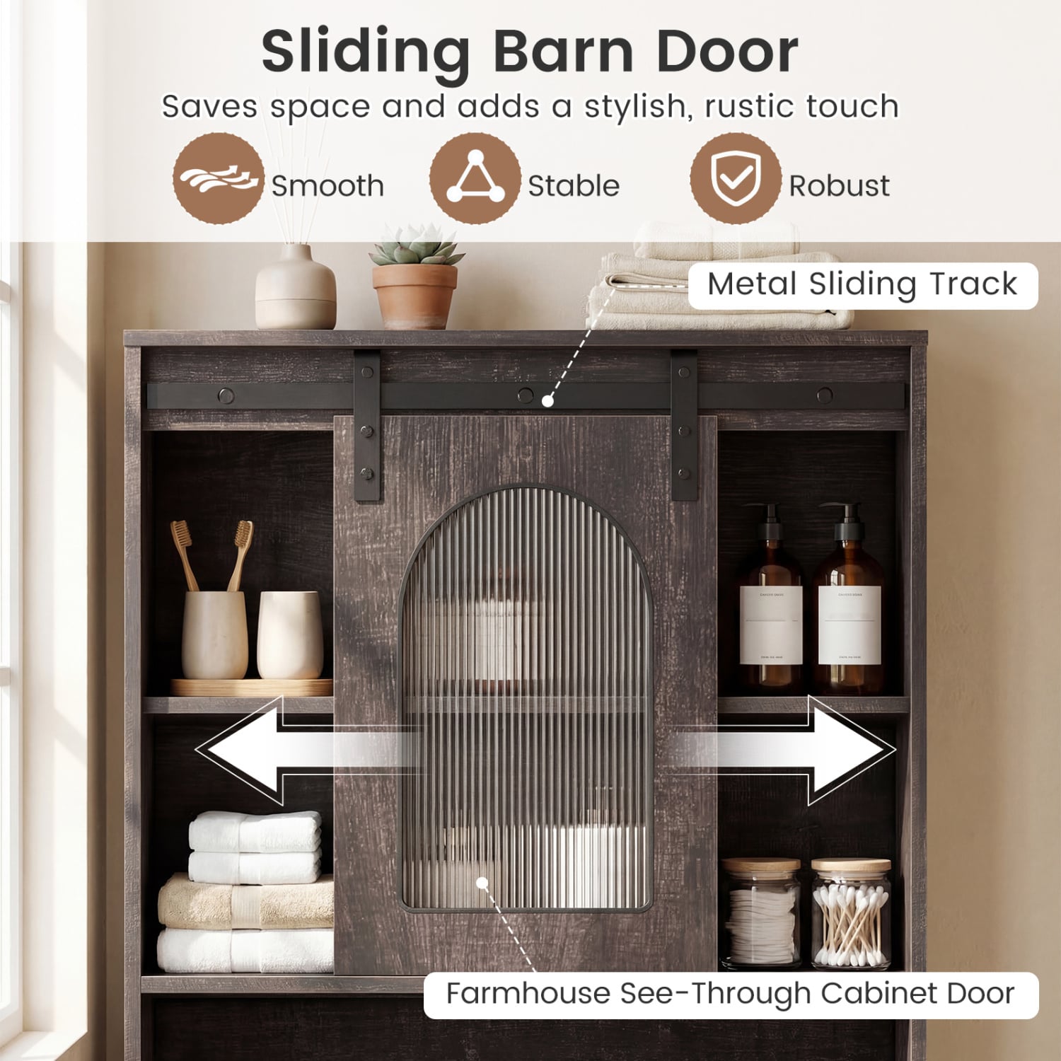Over Toilet Storage Cabinet With Sliding Barn Door, Open Shelves, Oak Bathroom Etagere at Gallery Canada