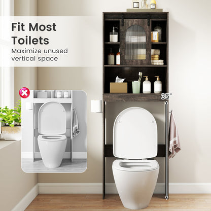 Over Toilet Storage Cabinet With Sliding Barn Door, Open Shelves, Oak Bathroom Etagere at Gallery Canada