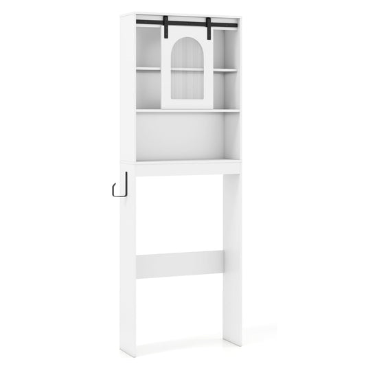 Over Toilet Storage Cabinet, Sliding Barn Door, Open Shelves, White Bathroom Etagere White at Gallery Canada