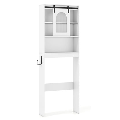 Over Toilet Storage Cabinet, Sliding Barn Door, Open Shelves, White Bathroom Etagere at Gallery Canada