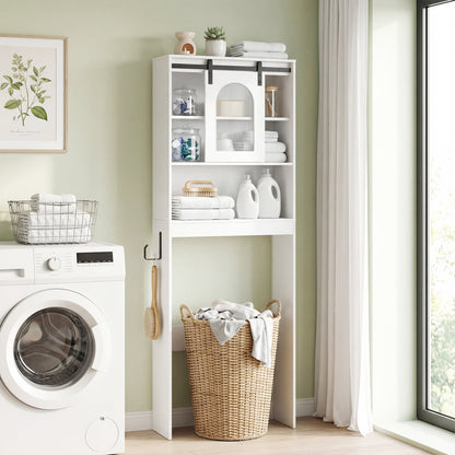 Over Toilet Storage Cabinet, Sliding Barn Door, Open Shelves, White Bathroom Etagere at Gallery Canada