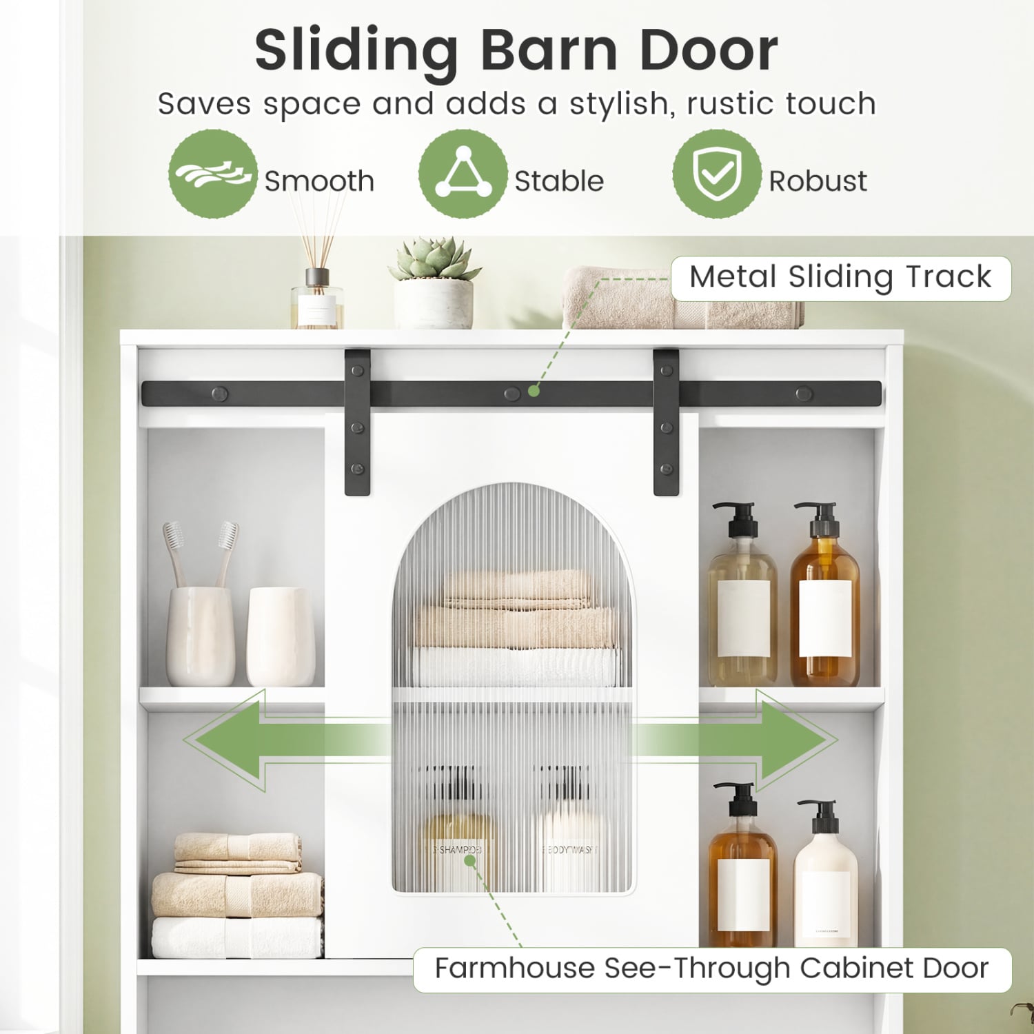 Over Toilet Storage Cabinet, Sliding Barn Door, Open Shelves, White Bathroom Etagere at Gallery Canada