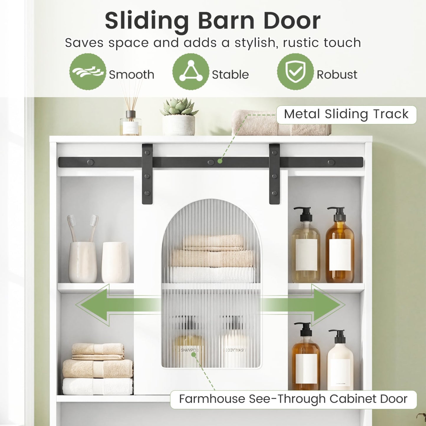 Over Toilet Storage Cabinet, Sliding Barn Door, Open Shelves, White Bathroom Etagere at Gallery Canada