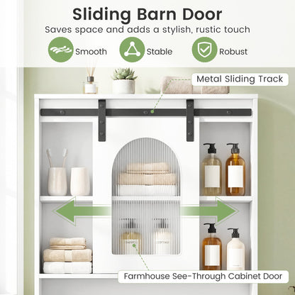 Over Toilet Storage Cabinet, Sliding Barn Door, Open Shelves, White Bathroom Etagere at Gallery Canada
