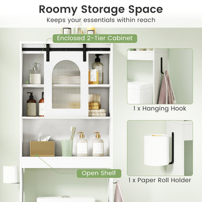 Over Toilet Storage Cabinet, Sliding Barn Door, Open Shelves, White Bathroom Etagere at Gallery Canada