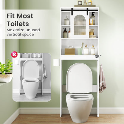 Over Toilet Storage Cabinet, Sliding Barn Door, Open Shelves, White Bathroom Etagere at Gallery Canada