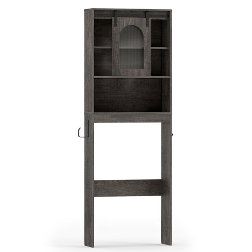 Over Toilet Storage Cabinet With Sliding Barn Door, Open Shelves, Oak