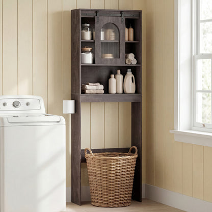 Over Toilet Storage Cabinet With Sliding Barn Door, Open Shelves, Oak Bathroom Etagere at Gallery Canada