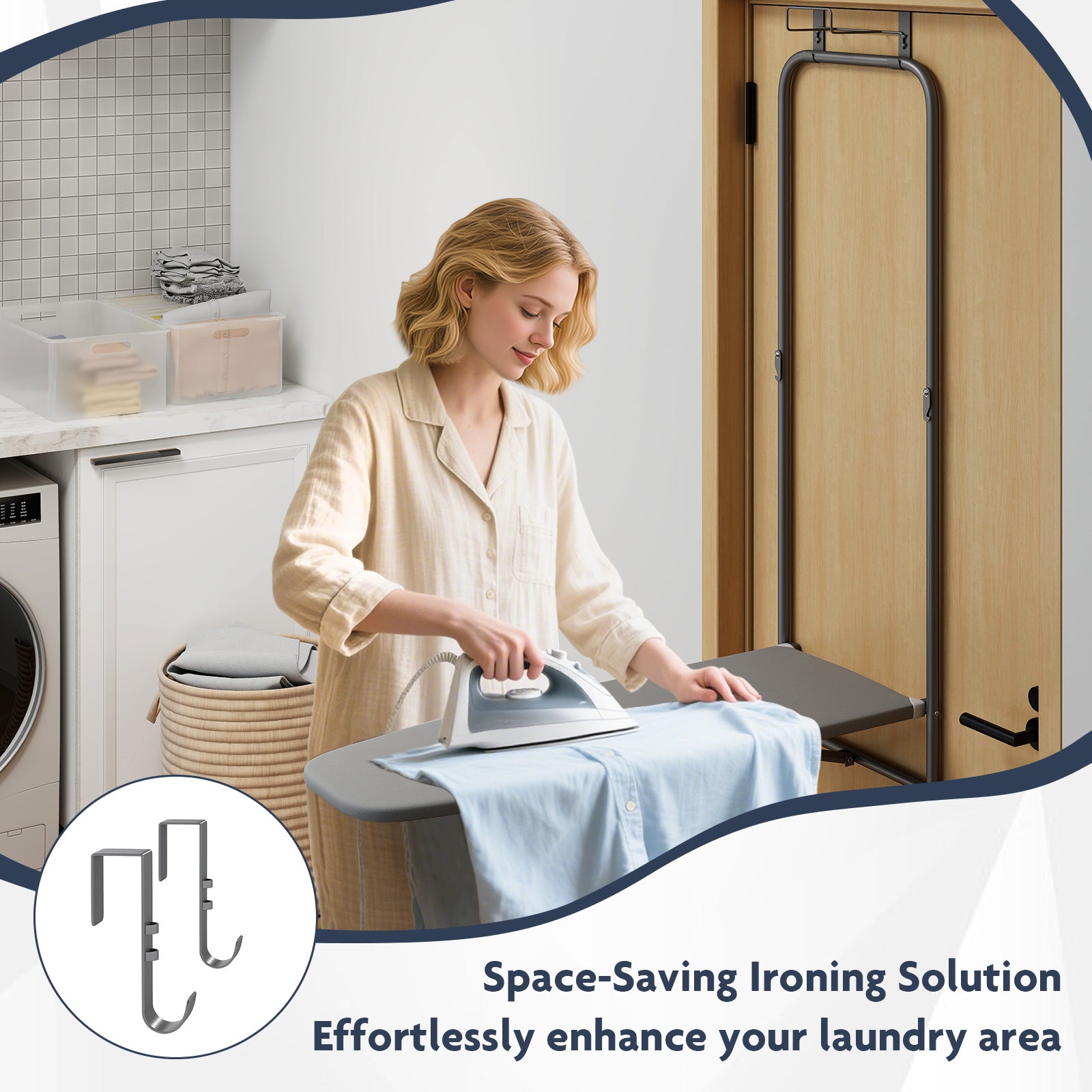 Over the Door Ironing Board Space-Saving Metal Hanging Ironing Board, Gray Dryers at Gallery Canada