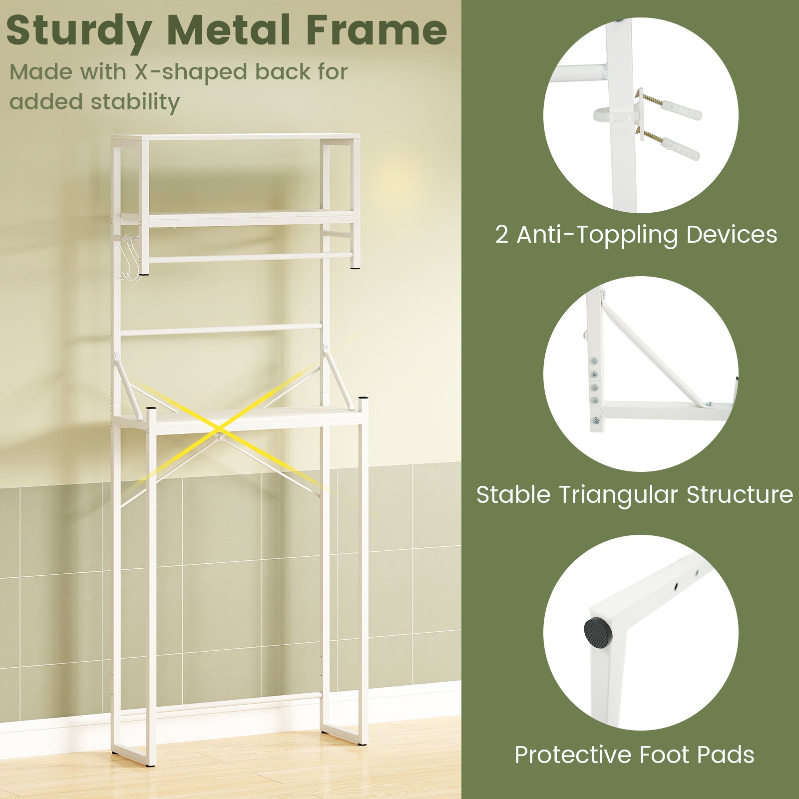 Over the Toilet Storage Rack 3-Tier Over Toilet Bathroom Organizer with Towel Holder, White Bathroom Etagere at Gallery Canada