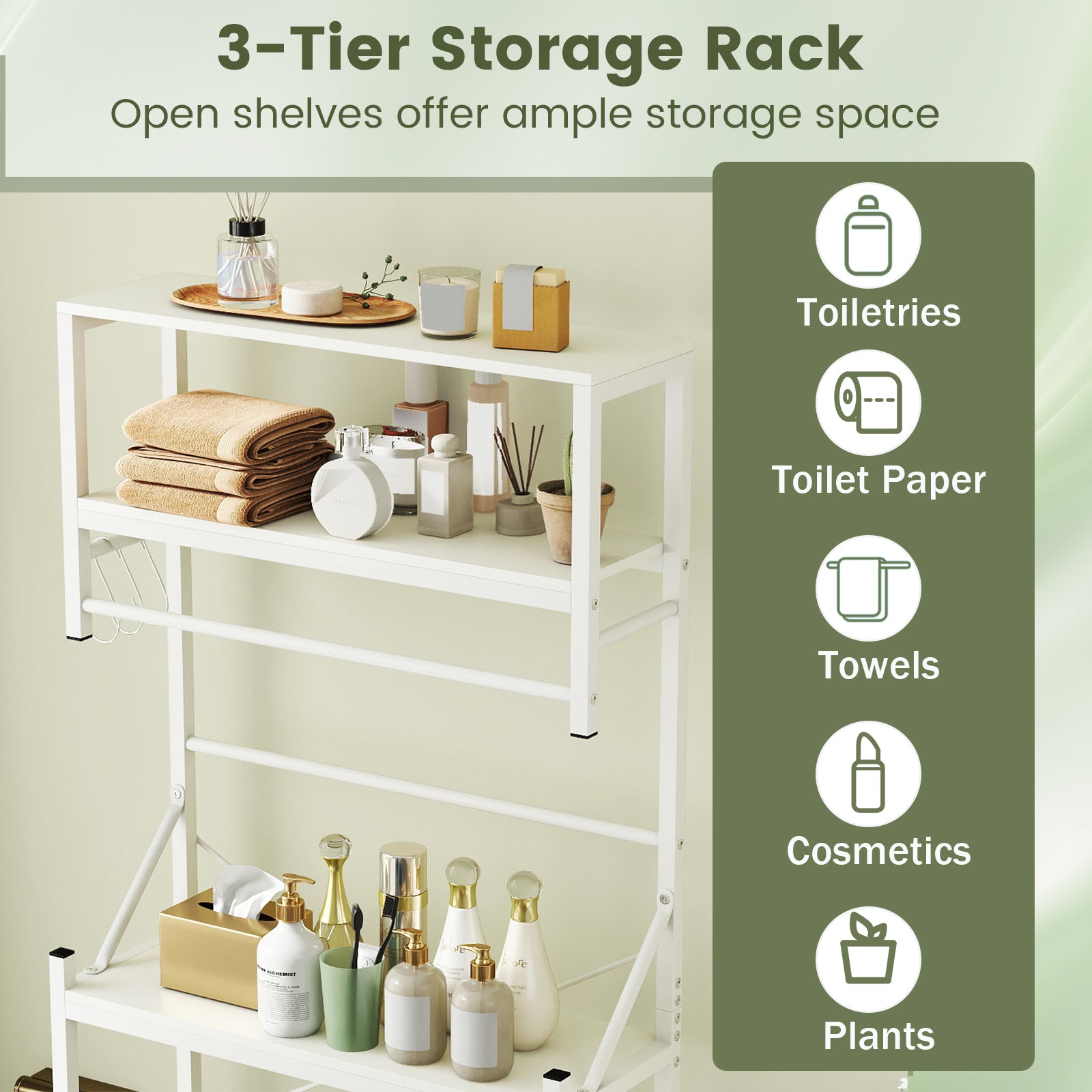 Over the Toilet Storage Rack 3-Tier Over Toilet Bathroom Organizer with Towel Holder, White Bathroom Etagere at Gallery Canada