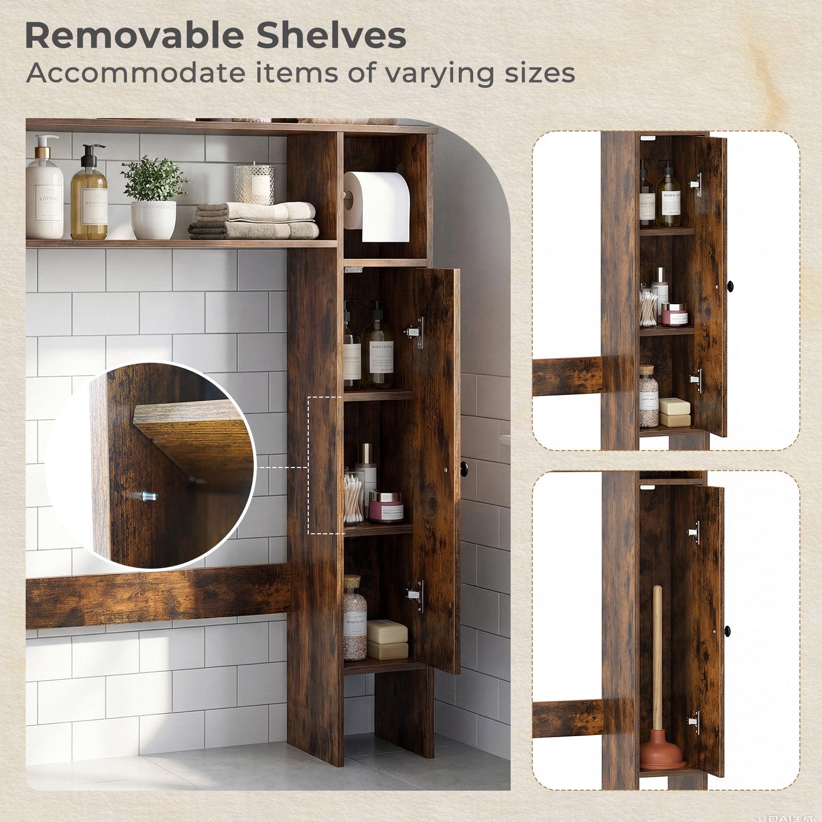 Over The Toilet Storage Cabinet, Rustic Brown Bathroom Etagere at Gallery Canada