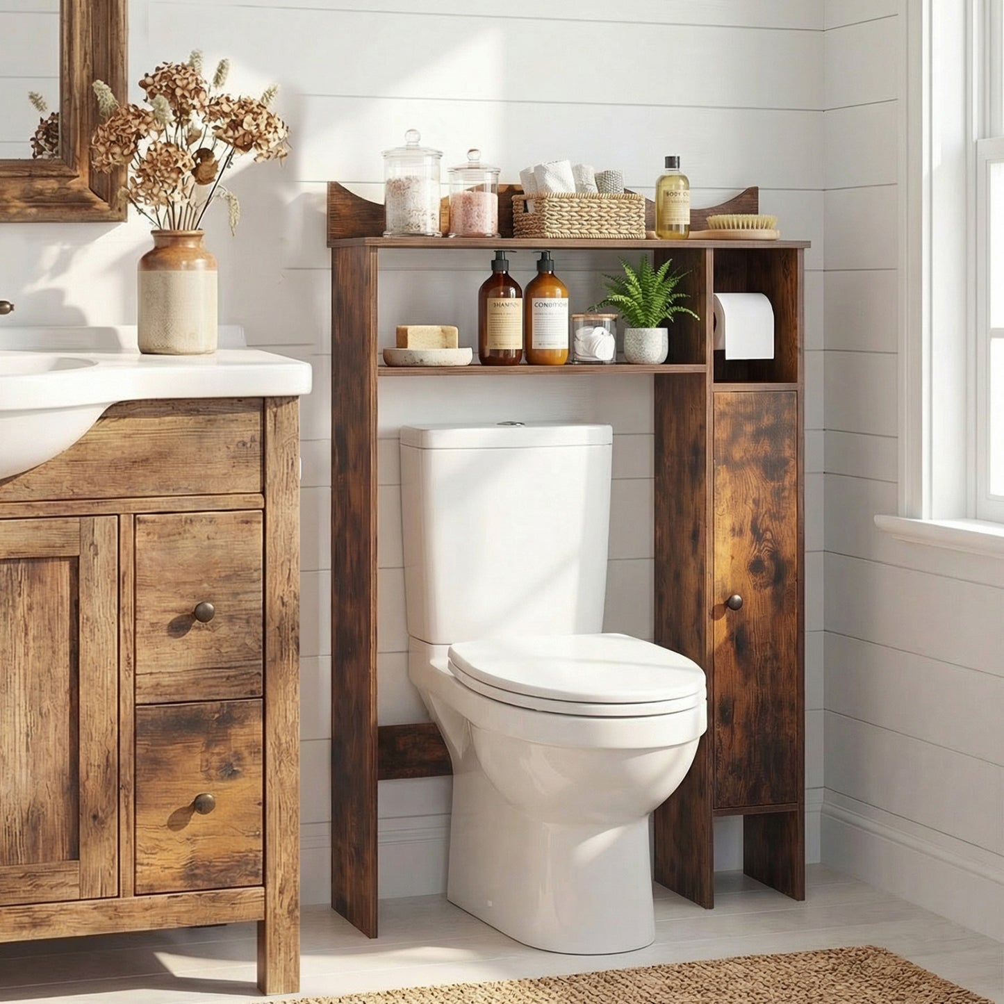Over The Toilet Storage Cabinet, Rustic Brown Bathroom Etagere at Gallery Canada