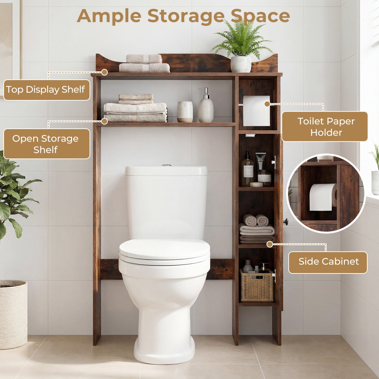 Over The Toilet Storage Cabinet, Rustic Brown Bathroom Etagere at Gallery Canada
