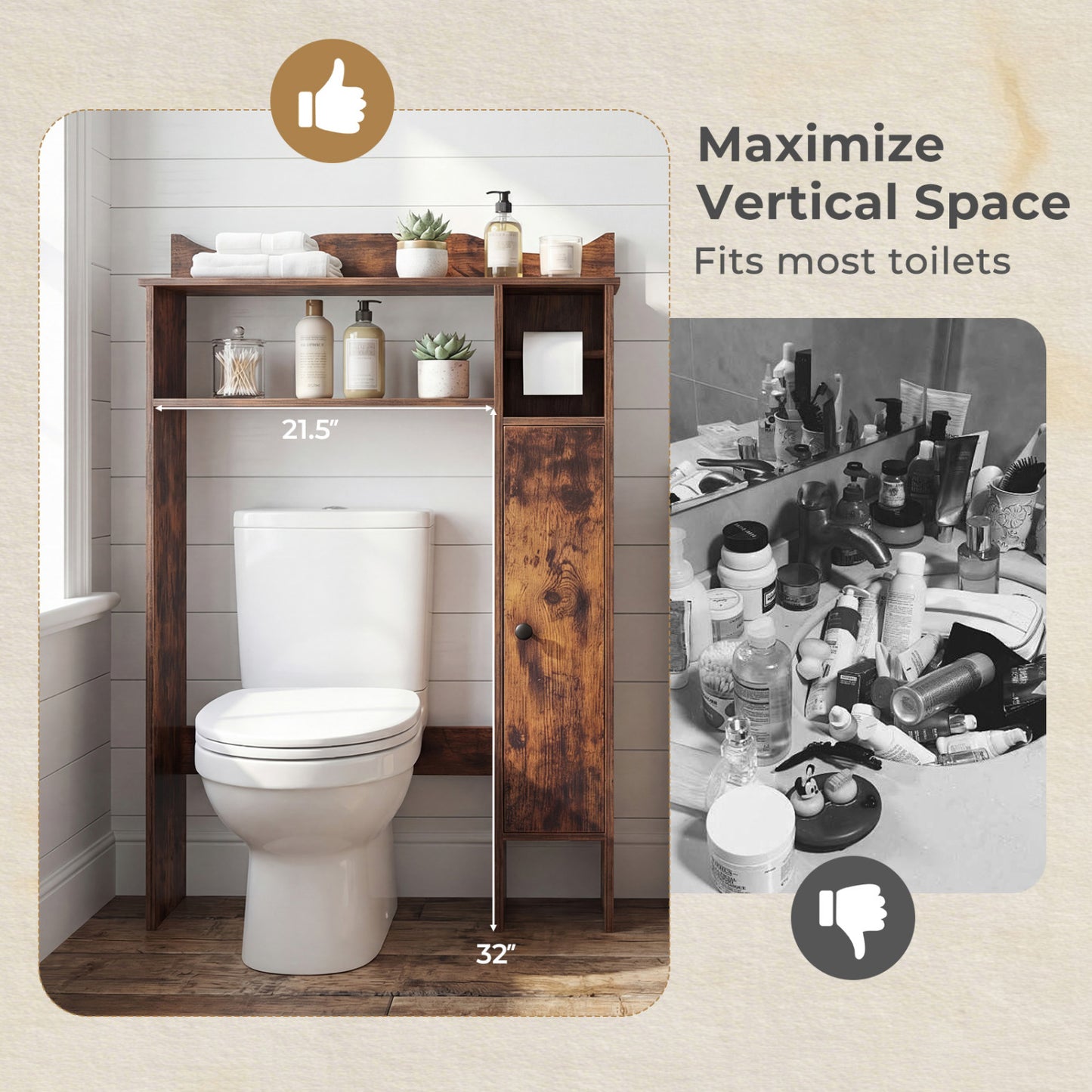 Over The Toilet Storage Cabinet, Rustic Brown Bathroom Etagere at Gallery Canada