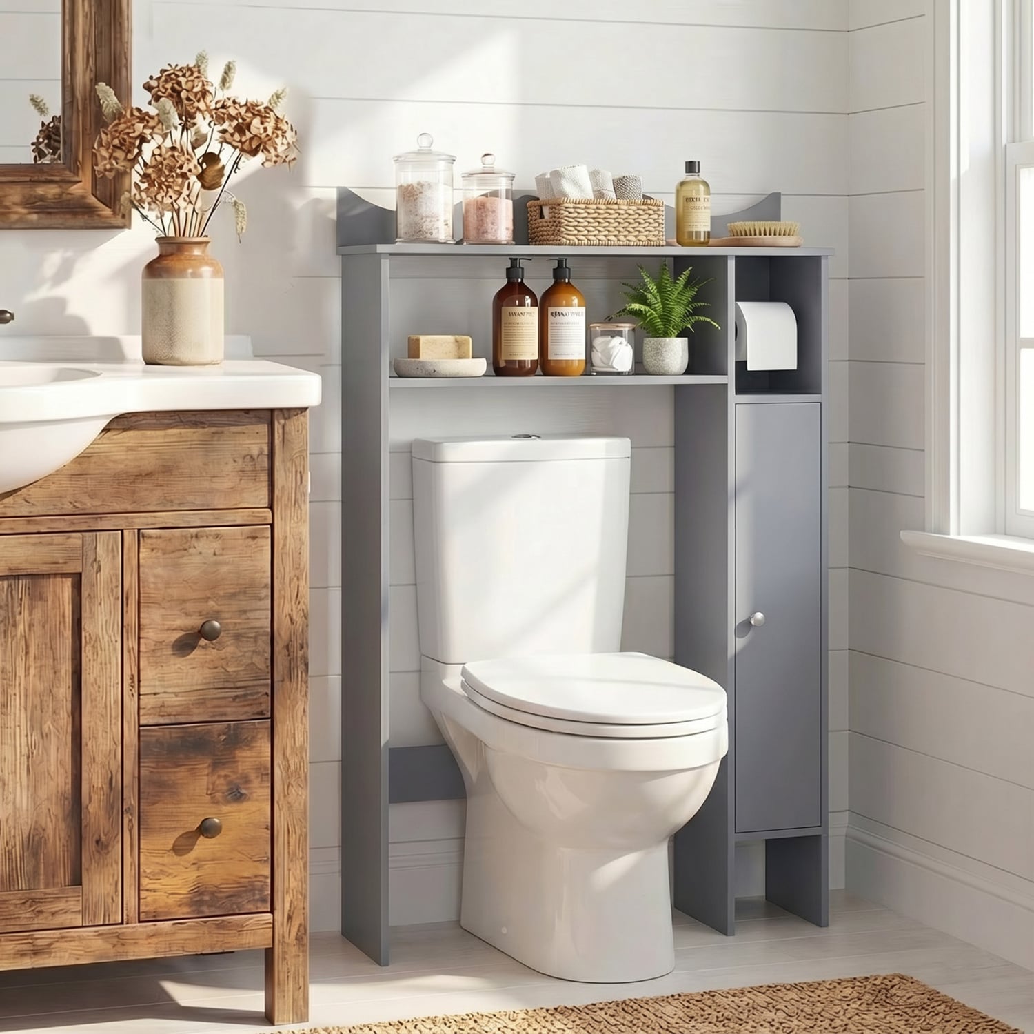 Over The Toilet Storage Cabinet, Toilet Paper Holder, Gray Bathroom Etagere at Gallery Canada