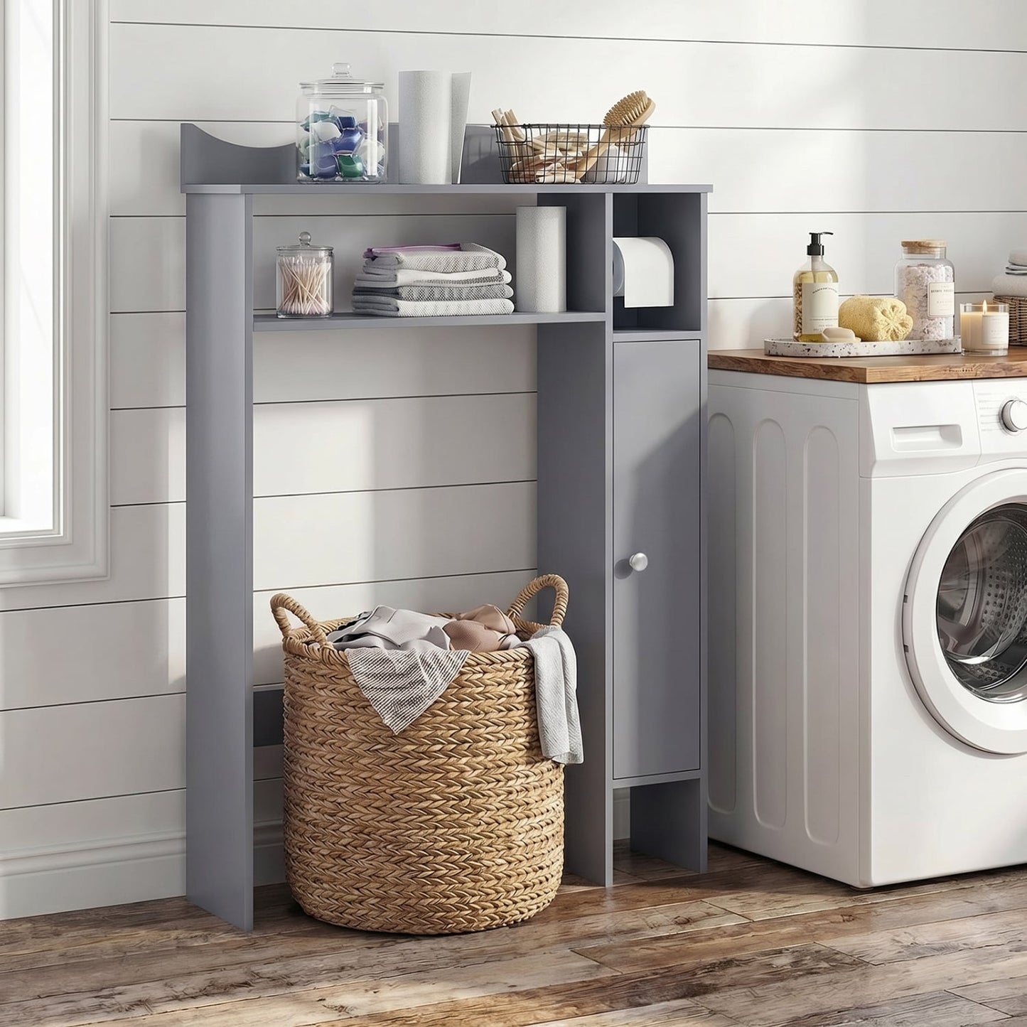 Over The Toilet Storage Cabinet, Toilet Paper Holder, Gray Bathroom Etagere at Gallery Canada