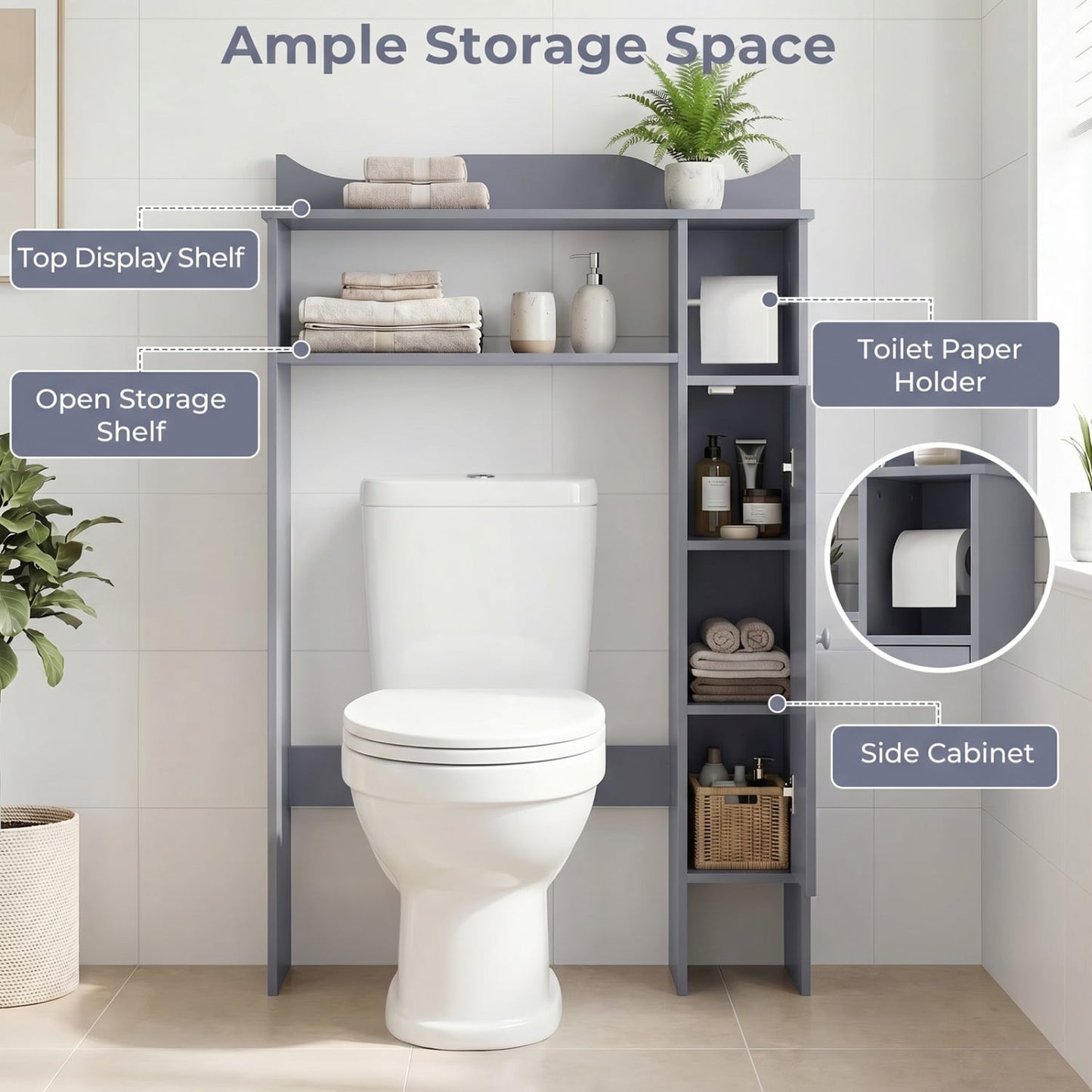 Over The Toilet Storage Cabinet, Toilet Paper Holder, Gray Bathroom Etagere at Gallery Canada
