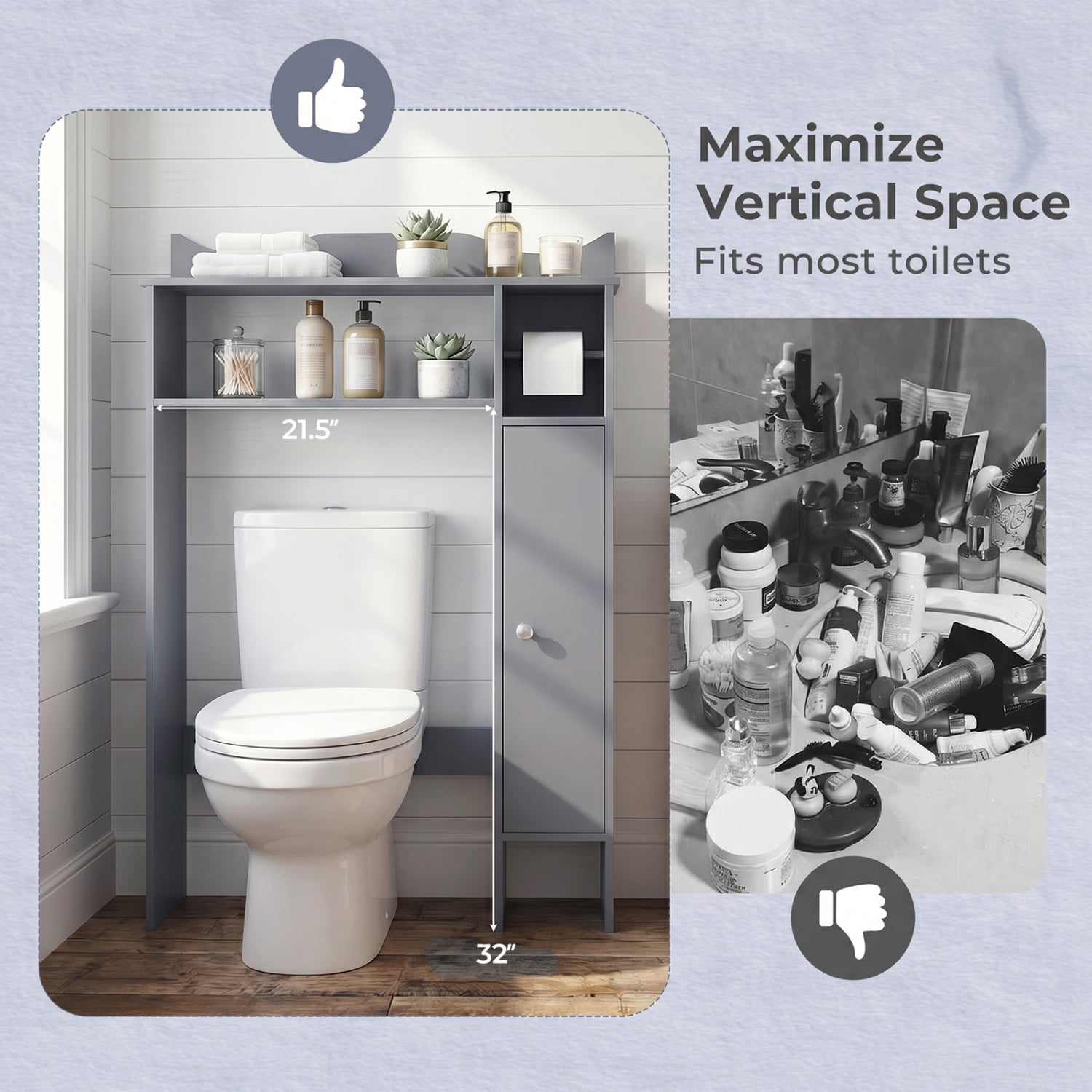 Over The Toilet Storage Cabinet, Toilet Paper Holder, Gray Bathroom Etagere at Gallery Canada