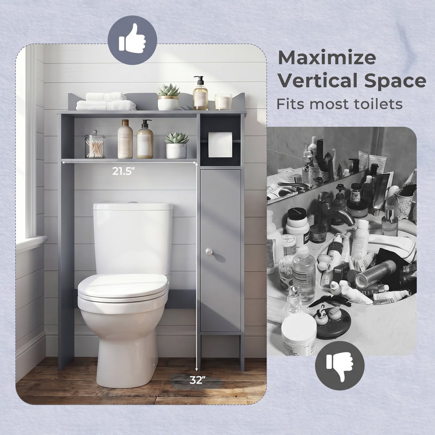 Over The Toilet Storage Cabinet, Toilet Paper Holder, Gray Bathroom Etagere at Gallery Canada