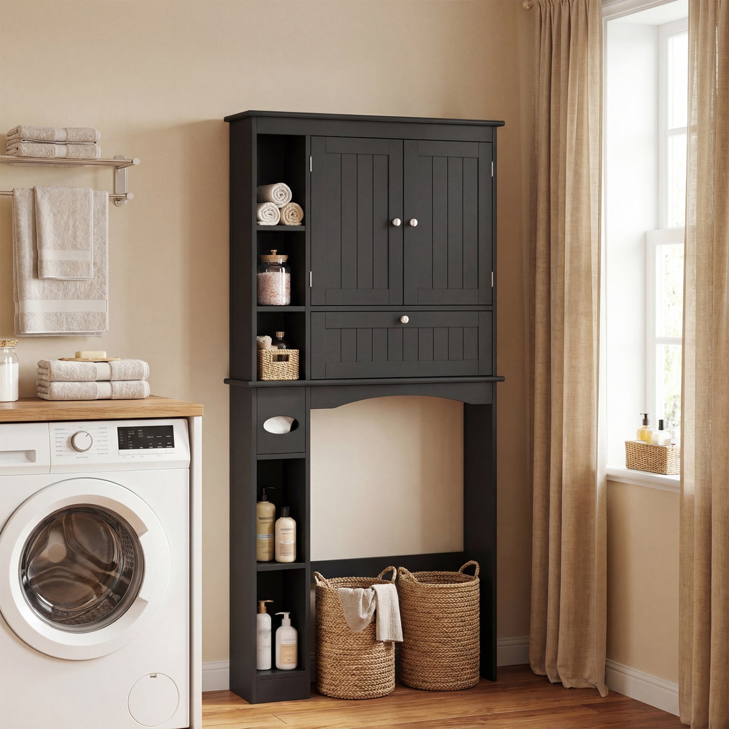 Over The Toilet Storage Cabinet, Adjustable Shelf, Black Bathroom Etagere at Gallery Canada