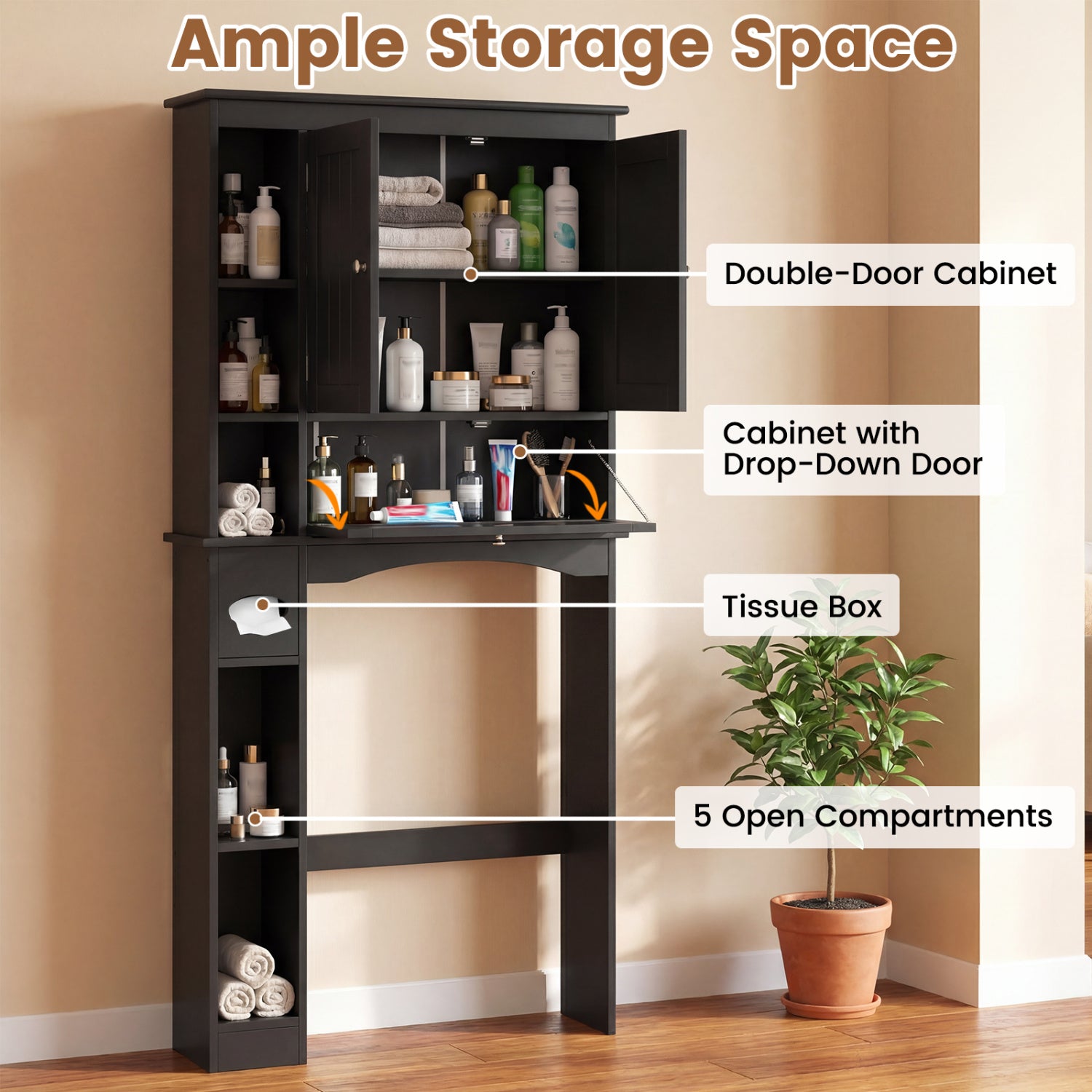 Over The Toilet Storage Cabinet, Adjustable Shelf, Black Bathroom Etagere at Gallery Canada