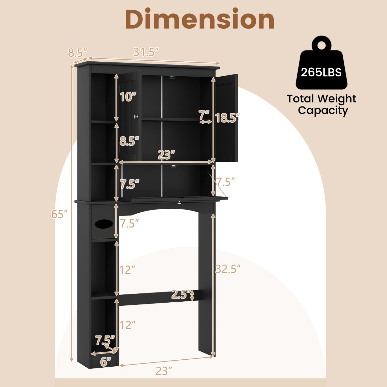 Over The Toilet Storage Cabinet, Adjustable Shelf, Black Bathroom Etagere at Gallery Canada