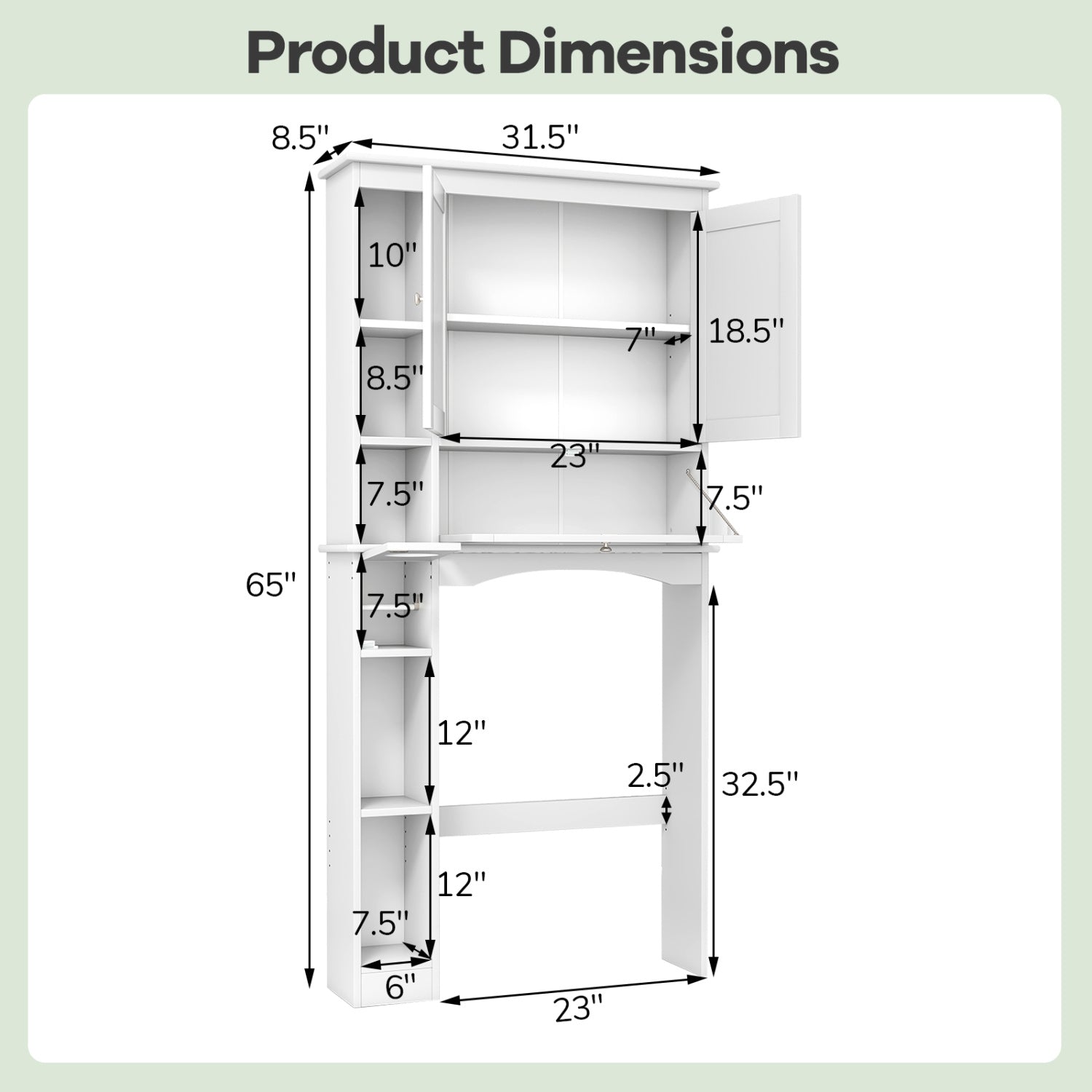 Over The Toilet Storage Cabinet, Adjustable Shelf, White Bathroom Etagere at Gallery Canada