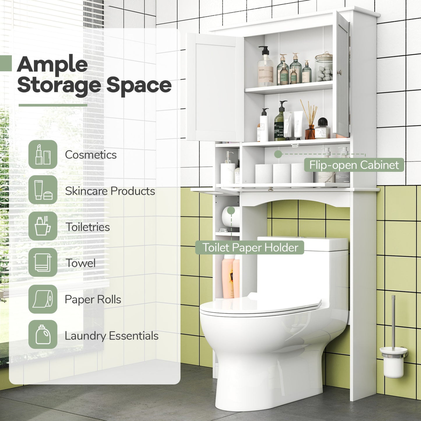 Over The Toilet Storage Cabinet, Adjustable Shelf, White Bathroom Etagere at Gallery Canada