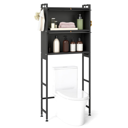 Over-the-toilet Cabinet Bathroom Organizer with 2 Flip-up Cabinets, Black