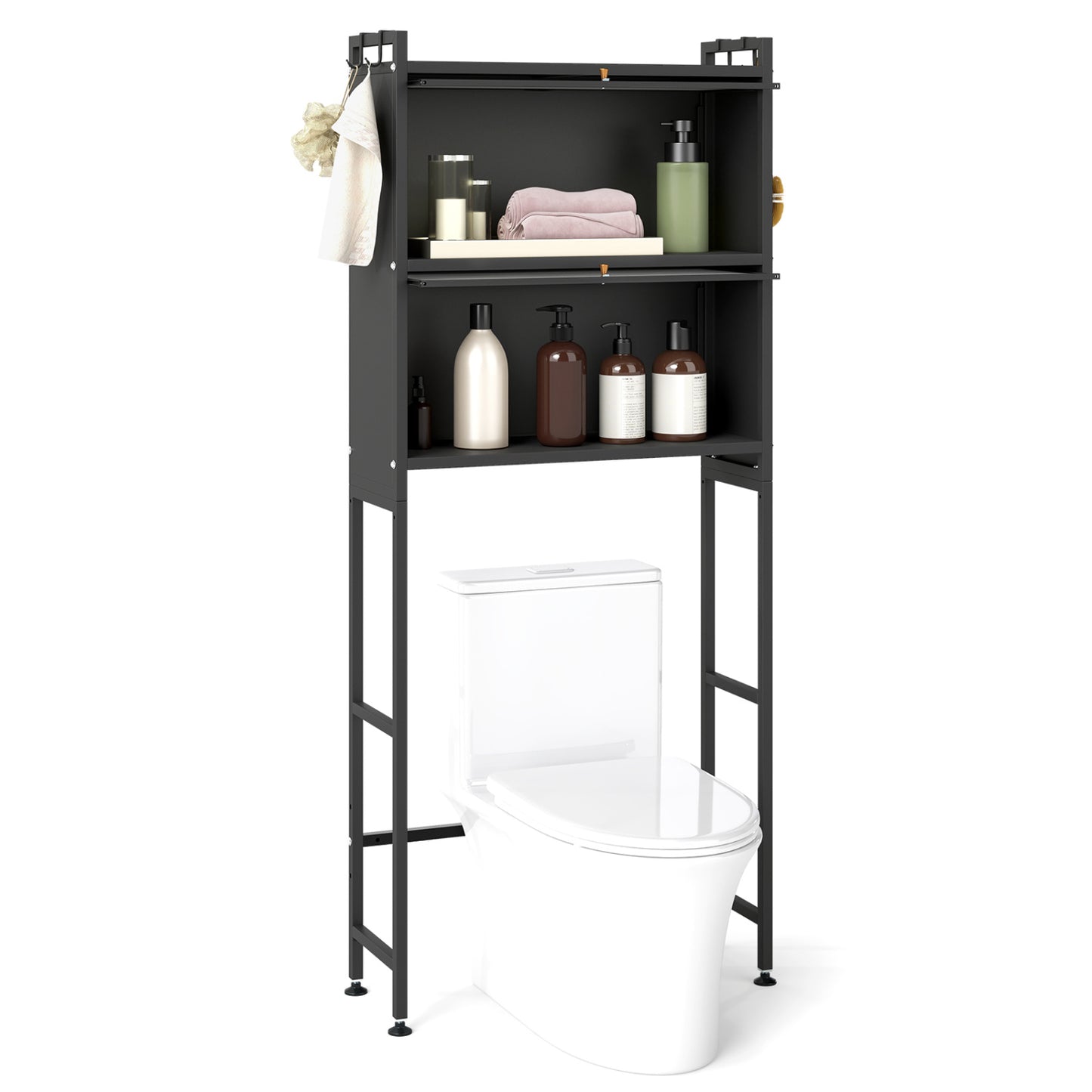 Over-the-toilet Cabinet Bathroom Organizer with 2 Flip-up Cabinets, Black Bathroom Etagere at Gallery Canada