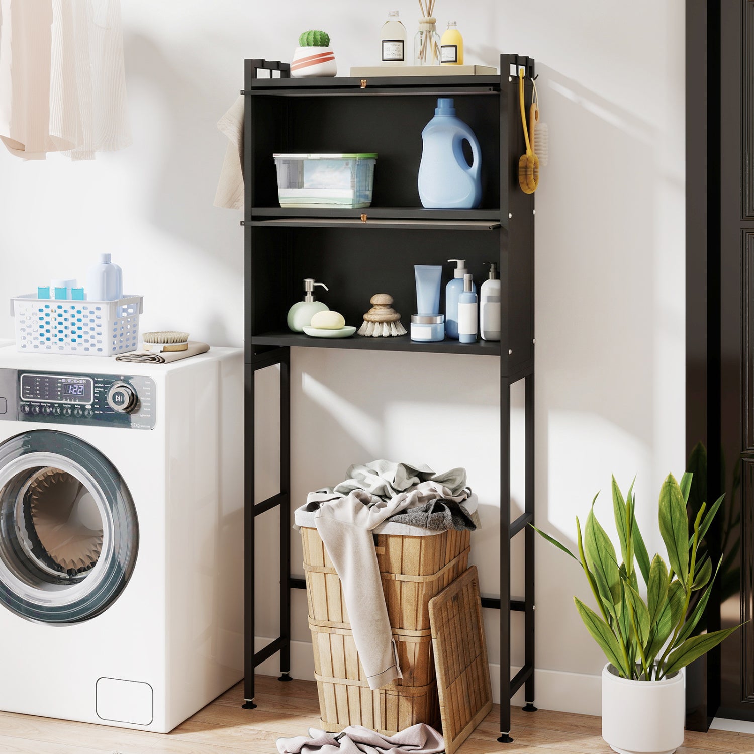 Over-the-toilet Cabinet Bathroom Organizer with 2 Flip-up Cabinets, Black Bathroom Etagere at Gallery Canada