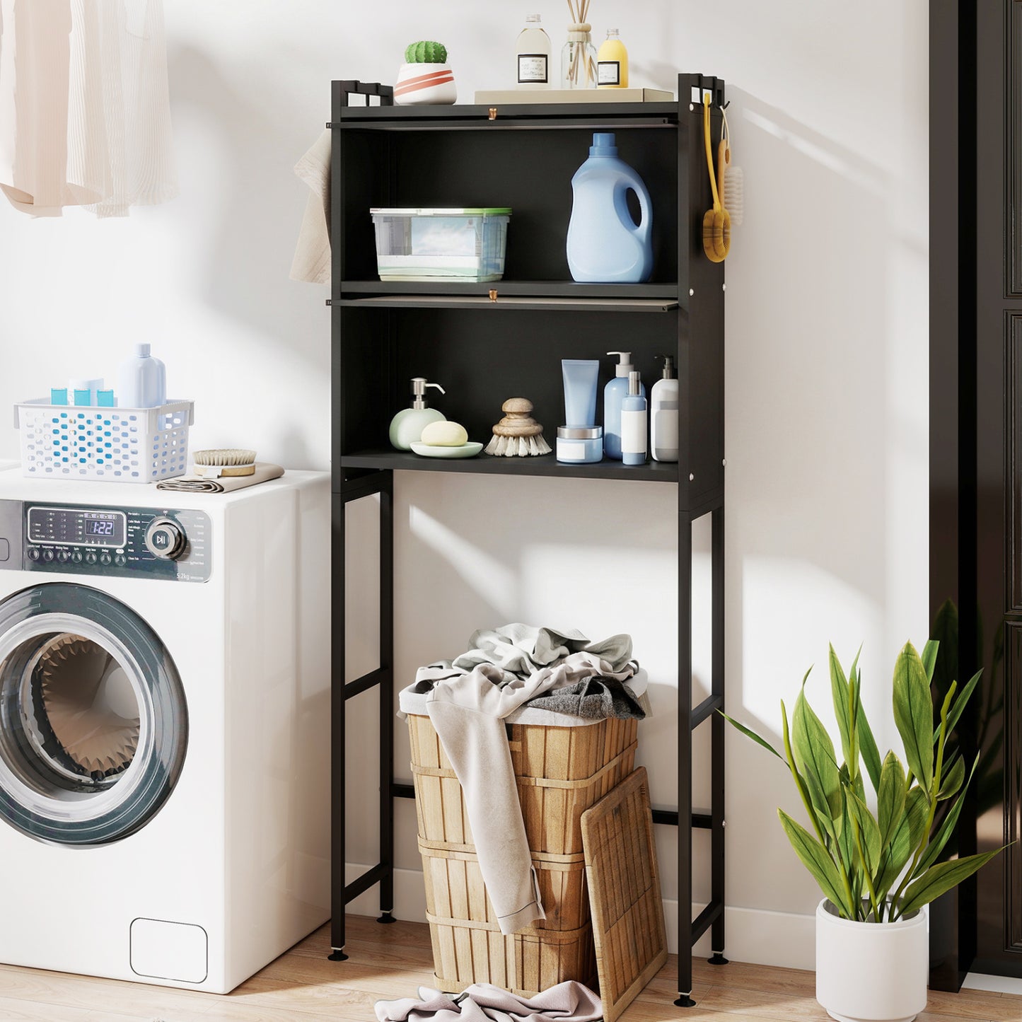 Over-the-toilet Cabinet Bathroom Organizer with 2 Flip-up Cabinets, Black Bathroom Etagere at Gallery Canada