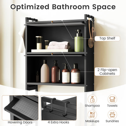 Over-the-toilet Cabinet Bathroom Organizer with 2 Flip-up Cabinets, Black Bathroom Etagere at Gallery Canada