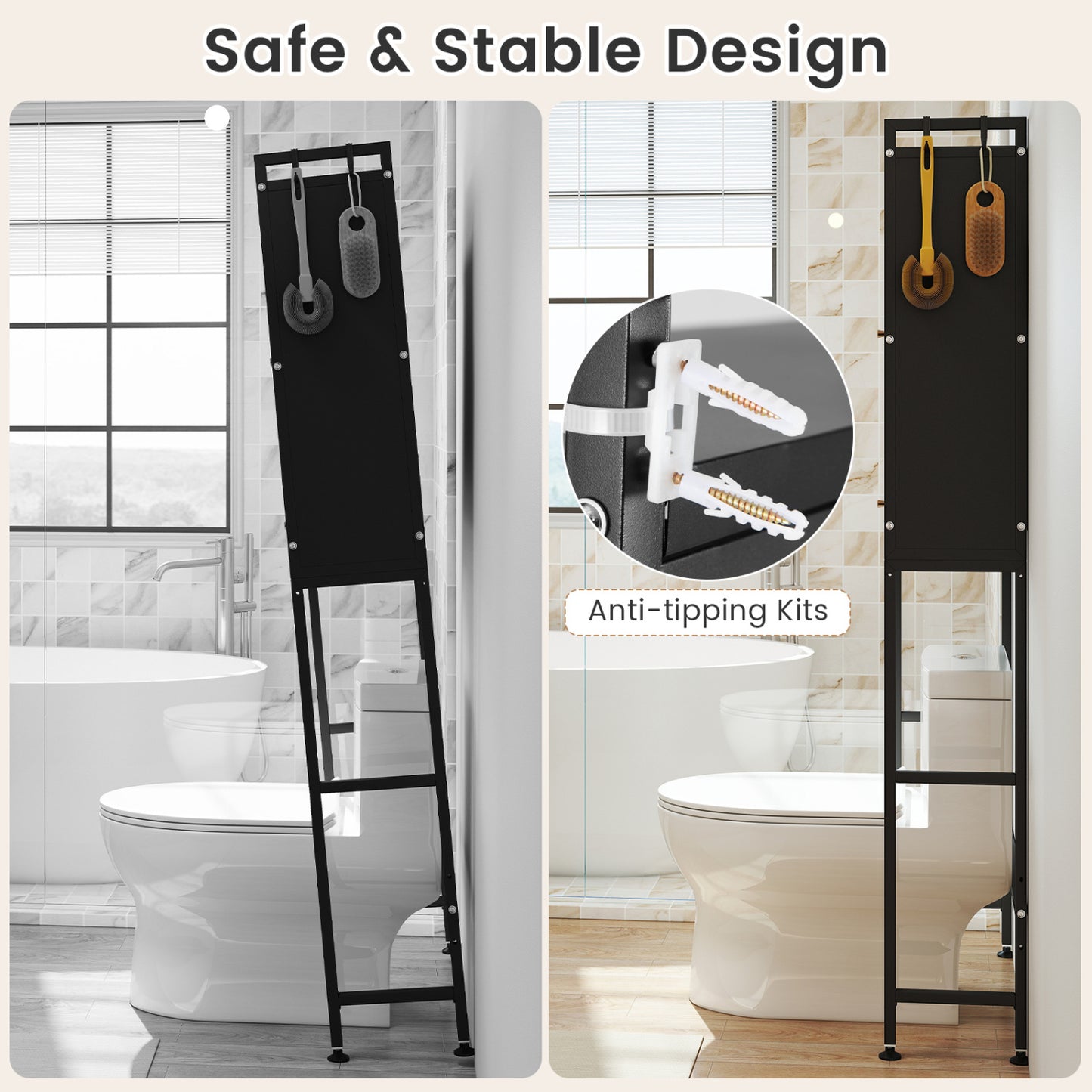 Over-the-toilet Cabinet Bathroom Organizer with 2 Flip-up Cabinets, Black Bathroom Etagere at Gallery Canada