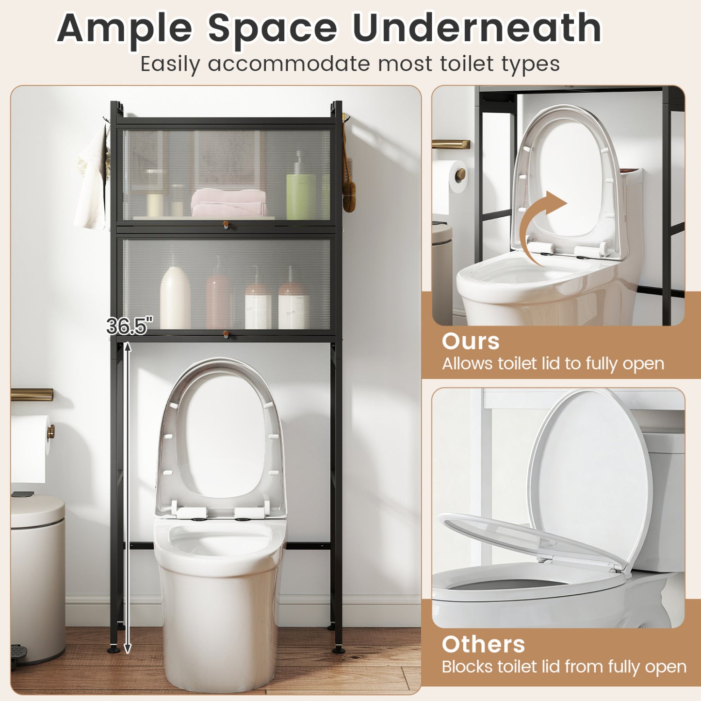 Over-the-toilet Cabinet Bathroom Organizer with 2 Flip-up Cabinets, Black Bathroom Etagere at Gallery Canada
