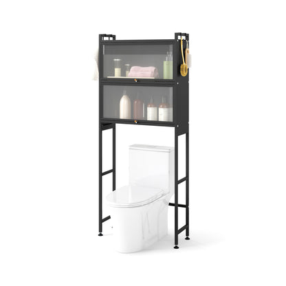 Over-the-toilet Cabinet Bathroom Organizer with 2 Flip-up Cabinets, Black Bathroom Etagere at Gallery Canada