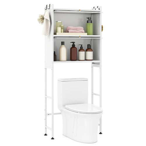 Over-the-toilet Cabinet Bathroom Organizer with 2 Flip-up Cabinets, White