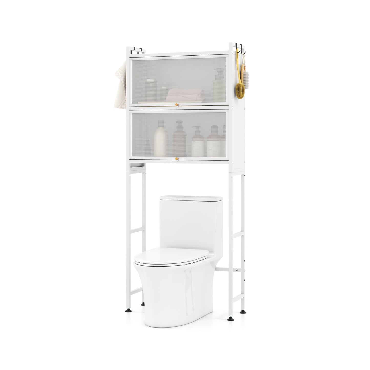 Over-the-toilet Cabinet Bathroom Organizer with 2 Flip-up Cabinets, White Bathroom Etagere at Gallery Canada