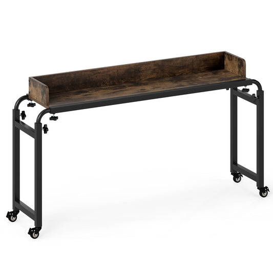 Overbed Desk with Wheels Queen Size Mobile Bed Desk with Adjustable Height, Brown Bedroom Brown at Gallery Canada