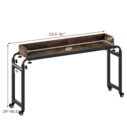Overbed Desk with Wheels Queen Size Mobile Bed Desk with Adjustable Height, Brown Bedroom at Gallery Canada