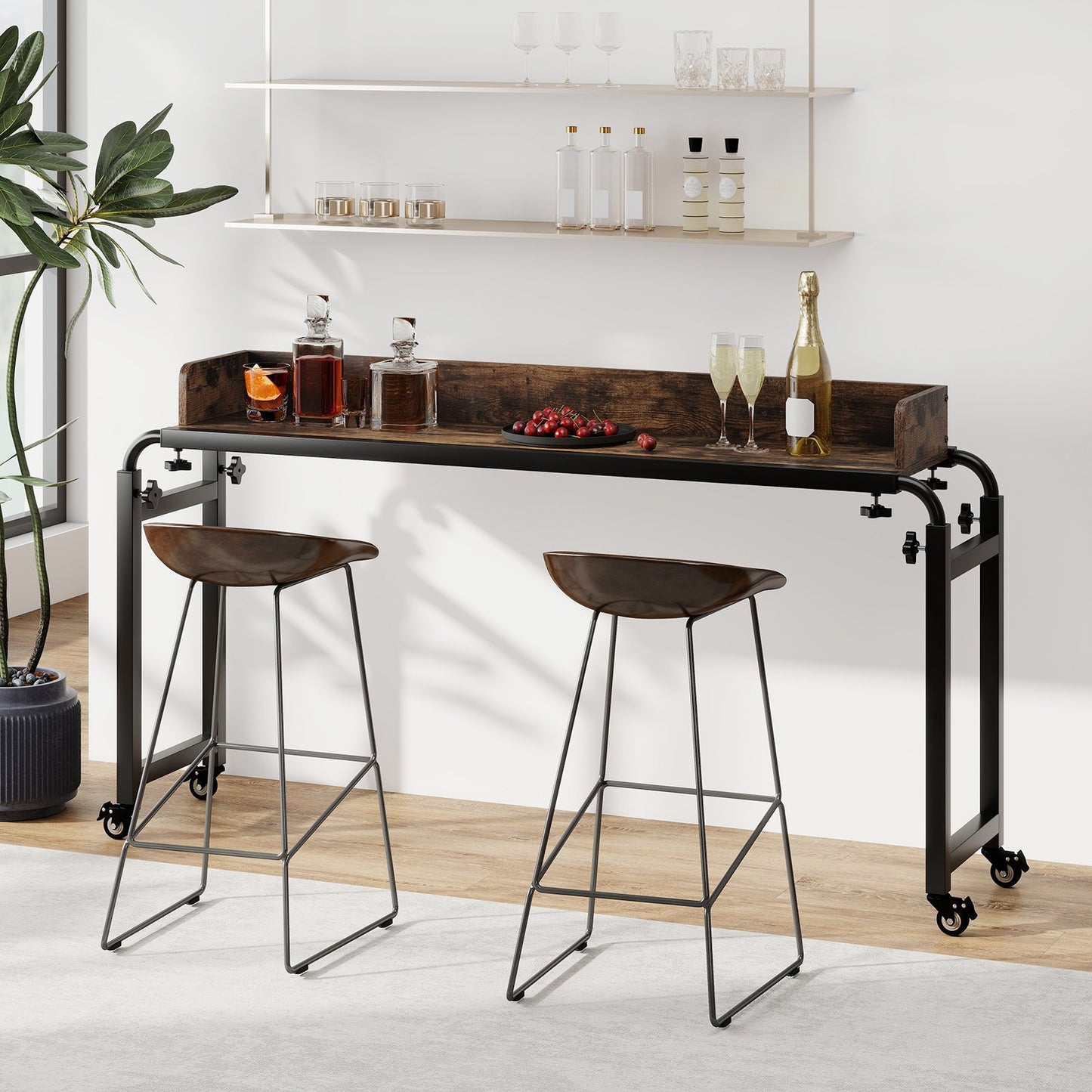 Overbed Desk with Wheels Queen Size Mobile Bed Desk with Adjustable Height, Brown Bedroom at Gallery Canada